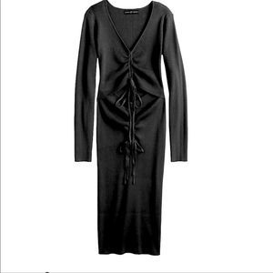 Women’s rib knit black rouched, bodycon open belly midi dress. NWT